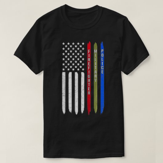 薄い青の赤の緑の線アメリカ国旗の警察Mili Tシャツ (デザイン正面)