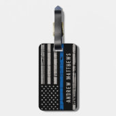 薄い青パーソナライズされたい線のアメリカ国旗警察 ラゲッジタグ (裏面縦)