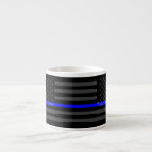 薄い青パーソナライズされたい線の灰色の米国国旗のギフト エスプレッソカップ (正面)