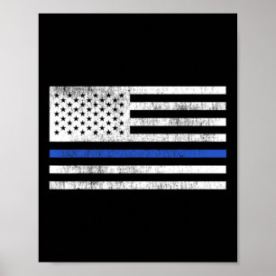 薄い青線アメリカ国旗警察官擁護愛国 ポスター