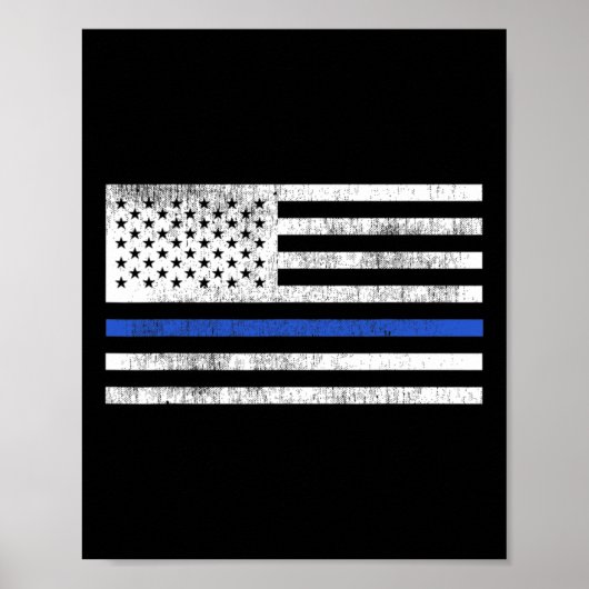 薄い青線アメリカ国旗警察官擁護愛国 ポスター (正面)