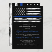 薄い青線 ポリス オフィス 卒業式 招待状 (正面/裏面)