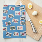 薄い青色の麻雀タイル(記号) キッチンタオル (四つ折り)