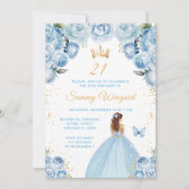 薄い青茶色の髪のプリンセスの誕生日パーティー 招待状 (正面)