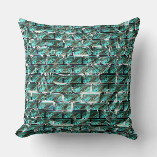 薄い青、グリッドまたはレンガの壁効果の泡 クッション (正面)