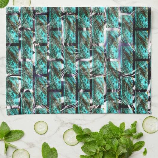 薄い青、グリッド内の泡またはレンガの壁効果t キッチンタオル (折り畳み)