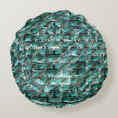 薄い青、グリッド内の泡またはレンガの壁効果t ラウンドクッション (裏面)