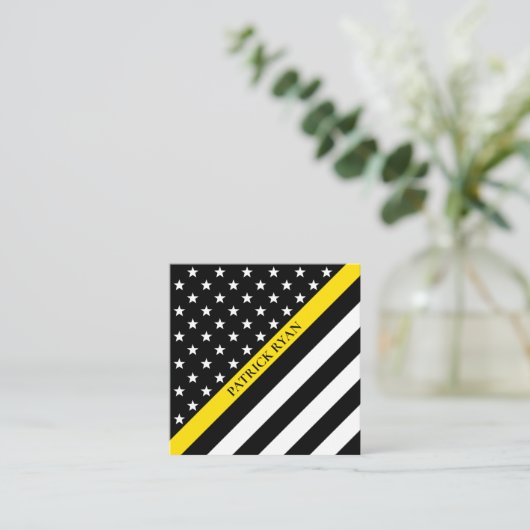 薄い黄線ディスパッチャーは及びストライプな旗主演します スクエア名刺 (スタンド正面)