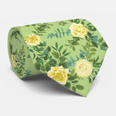 薄い黄色と緑のバラ結婚フローラ ネクタイ (ロール)