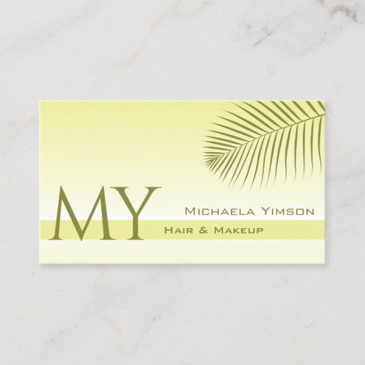 薄い黄色のグラデーションのヤシの葉モノグラムとロゴ 名刺 (正面)