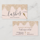 薄い黄色モダンの金ゴールドをドリップし、ピンク色のブラシを塗る 名刺 (正面/裏面)