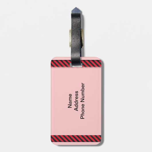 薄い黒と赤の対角線のストライプ ラゲッジタグ (裏面縦)