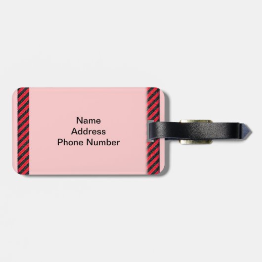 薄い黒と赤の対角線のストライプ ラゲッジタグ (裏面横)