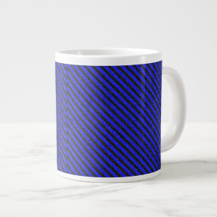 薄い黒と青の対角線のストライプ ジャンボコーヒーマグカップ