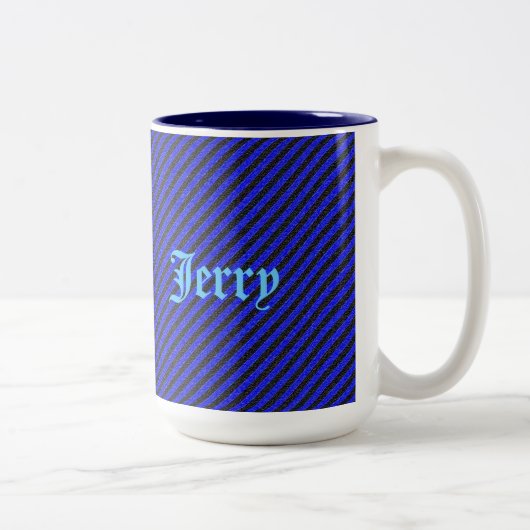 薄い黒と青の対角線のストライプ ツートーンマグカップ (右)
