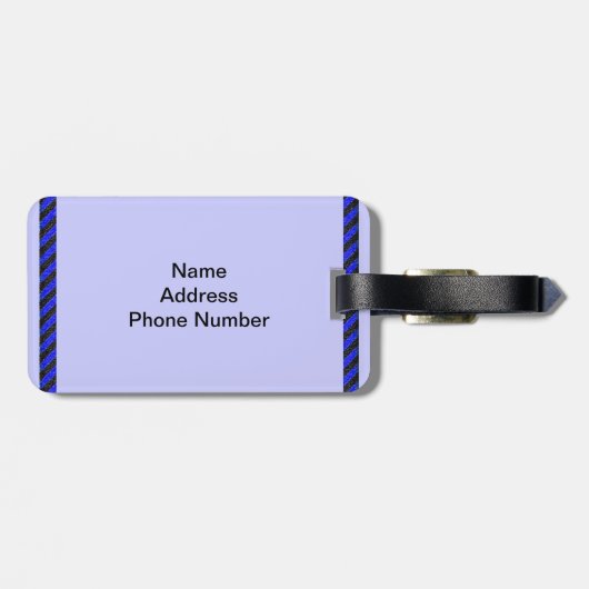 薄い黒と青の対角線のストライプ ラゲッジタグ (裏面横)
