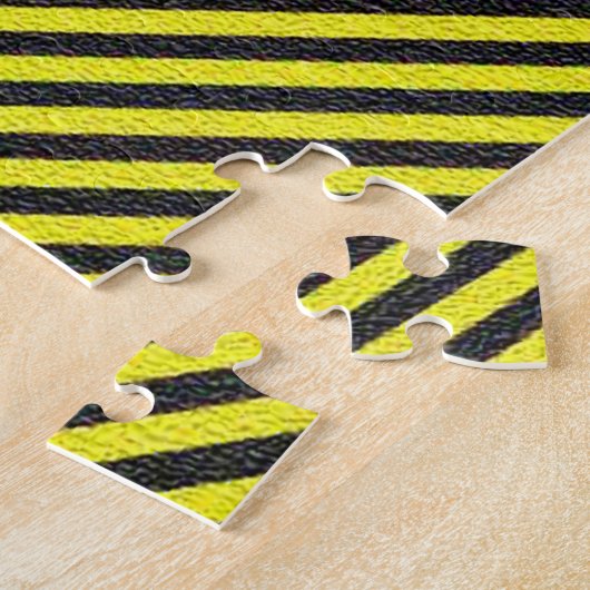 薄い黒と黄色の対角ストライプ線 ジグソーパズル (側面)