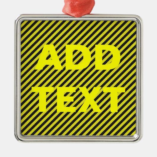 薄い黒と黄色の対角ストライプ線 メタルオーナメント (正面)