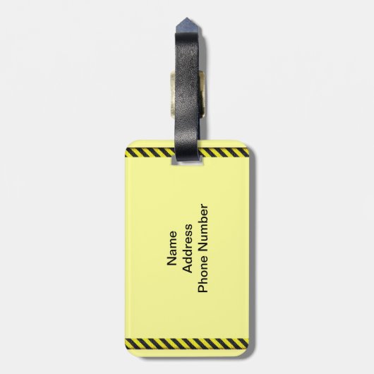 薄い黒と黄色の対角ストライプ線 ラゲッジタグ (裏面縦)