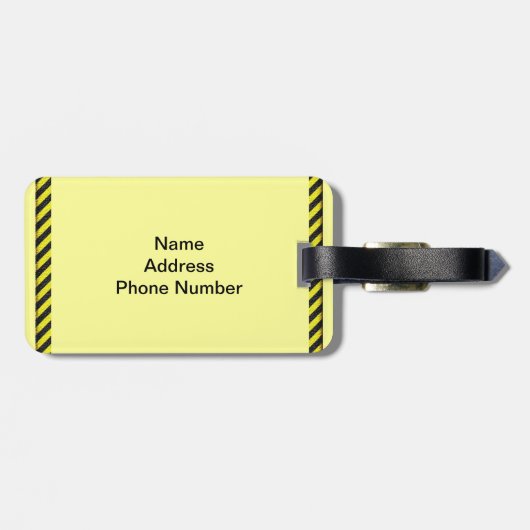 薄い黒と黄色の対角ストライプ線 ラゲッジタグ (裏面横)