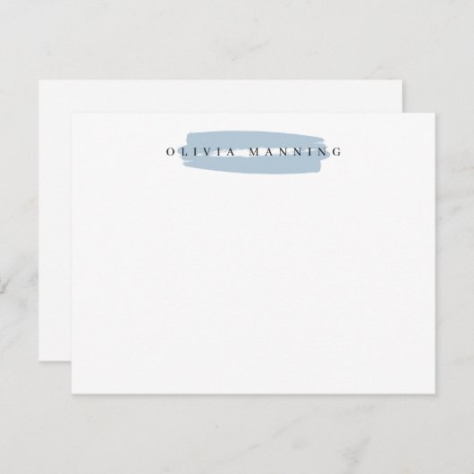 薄かわいらしモダン色の水色ブラシストローク ノートカード (正面/裏面)