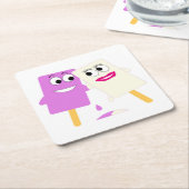 薄めのアイスクリームポップ スクエアペーパーコースター (アングル)