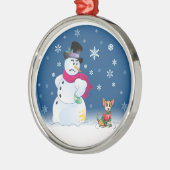 薄ら寒いチワワおよび雪だるまのオーナメント メタルオーナメント (左)