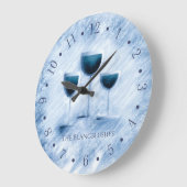 薄アートい青ワイングラスのトリオグルメ ラージ壁時計 (傾斜)