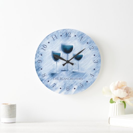 薄アートい青ワイングラスのトリオグルメ ラージ壁時計 (ホーム)