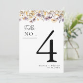 薄エレガント紫フローラの結婚テーブル番号 招待状 (スタンド正面)