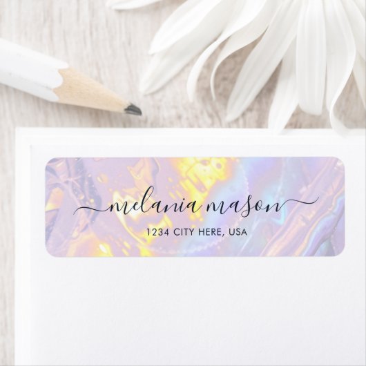 薄エレガント紫色ホログラフィモダンー ラベル (インサイチュ)