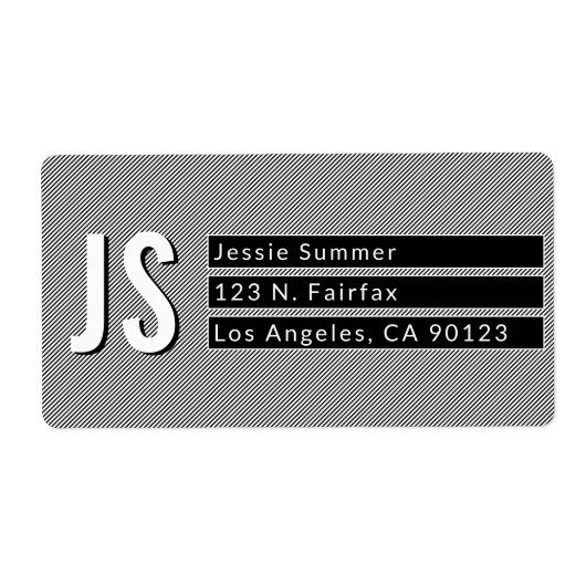 薄カッコいい黒と白のストライプ差出人住所 ラベル (正面)