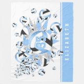 薄ガーリー色の黒いバレーボール フリースブランケット (正面)