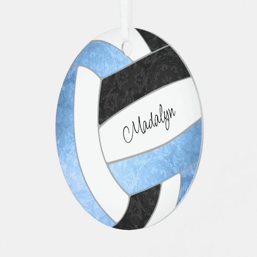 薄ガーリー青色の黒のキープサギフトバレーボール メタルオーナメント (正面左)