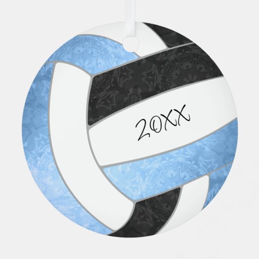 薄ガーリー青色の黒のキープサギフトバレーボール メタルオーナメント (裏面)