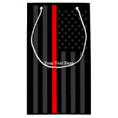 薄パーソナライズされたい赤線グレー米国国旗の色 スモールペーパーバッグ (裏面)