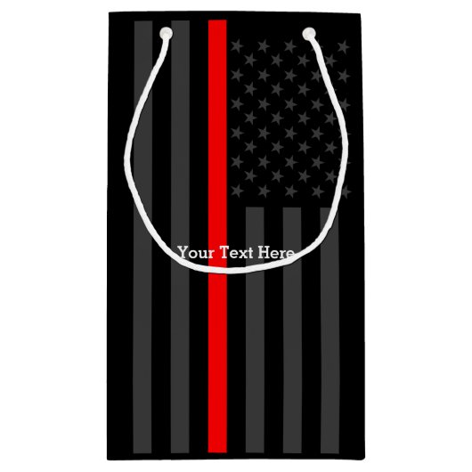 薄パーソナライズされたい赤線グレー米国国旗の色 スモールペーパーバッグ (裏面)