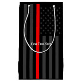 薄パーソナライズされたい赤線グレー米国国旗の色 スモールペーパーバッグ (正面)