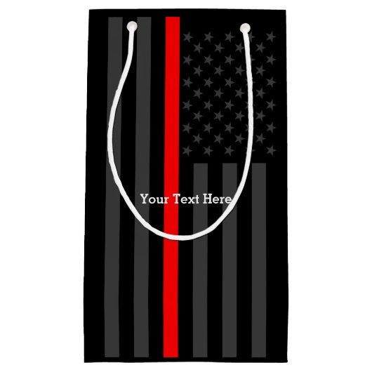 薄パーソナライズされたい赤線グレー米国国旗の色 スモールペーパーバッグ (正面)