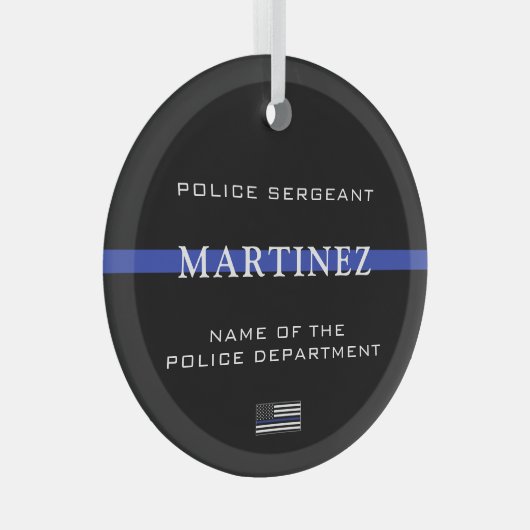 薄パーソナライズされたい青い線の警官の警官 ガラスオーナメント (正面右)