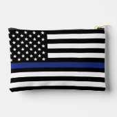 薄パーソナライズされたい青い線の警察官旗 アクセサリーポーチ (裏面)