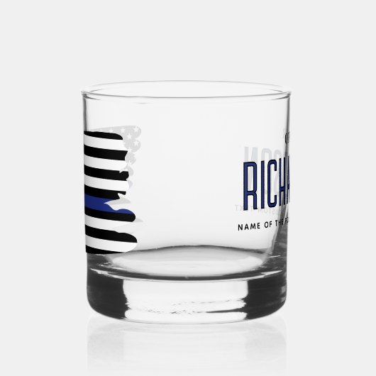 薄パーソナライズされたい青い線の警察官旗 ウイスキーグラス (左)