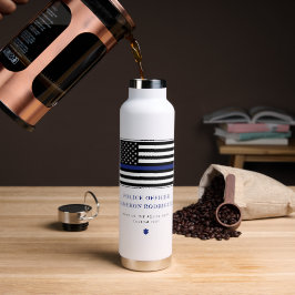 薄パーソナライズされたい青い線の警察官旗 ウォーターボトル