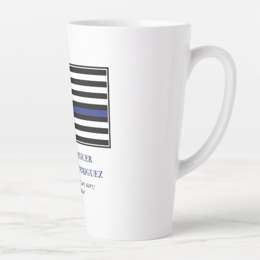 薄パーソナライズされたい青い線の警察官旗 カフェラテマグ (右)