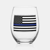 薄パーソナライズされたい青い線の警察官旗 ステムなしワイングラス (正面)