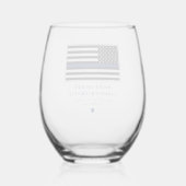 薄パーソナライズされたい青い線の警察官旗 ステムなしワイングラス (裏面)