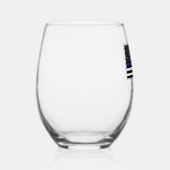 薄パーソナライズされたい青い線の警察官旗 ステムなしワイングラス (右)
