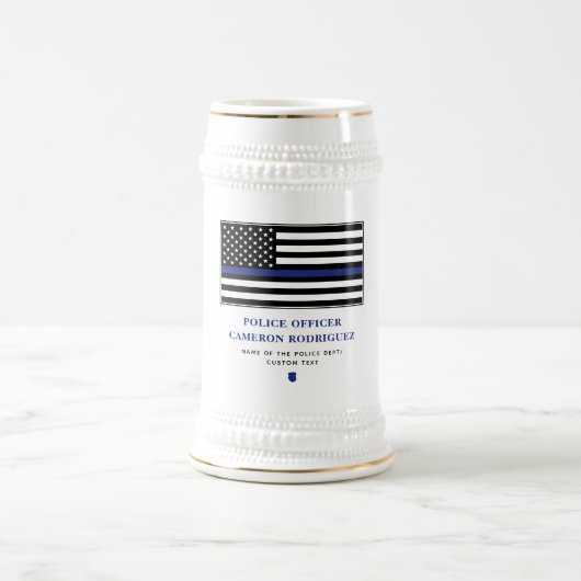 薄パーソナライズされたい青い線の警察官旗 ビールジョッキ (中央)