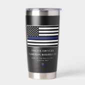 薄パーソナライズされたい青い線の警察官旗 保温保冷タンブラー (左面)
