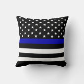 薄パーソナライズされたい青い線アメリカ国旗 クッション (裏面)